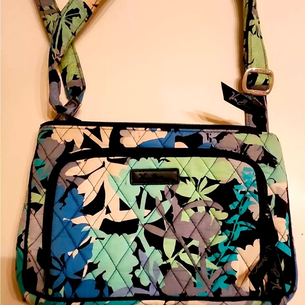 Vera Bradley Quilted Tropical Floral Teal Crossbody Bag with Matching Wallet